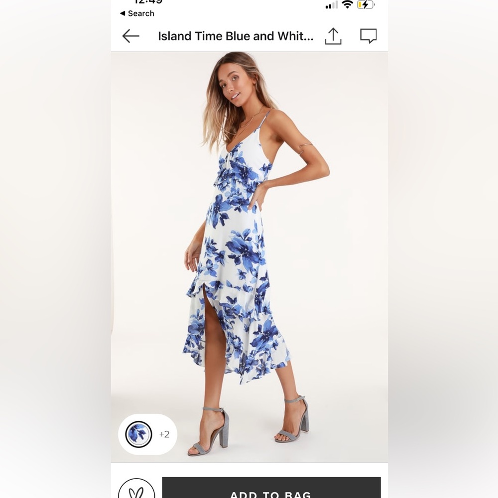 NWT Island Time Blue and White Floral Print Ruffled Midi Dress